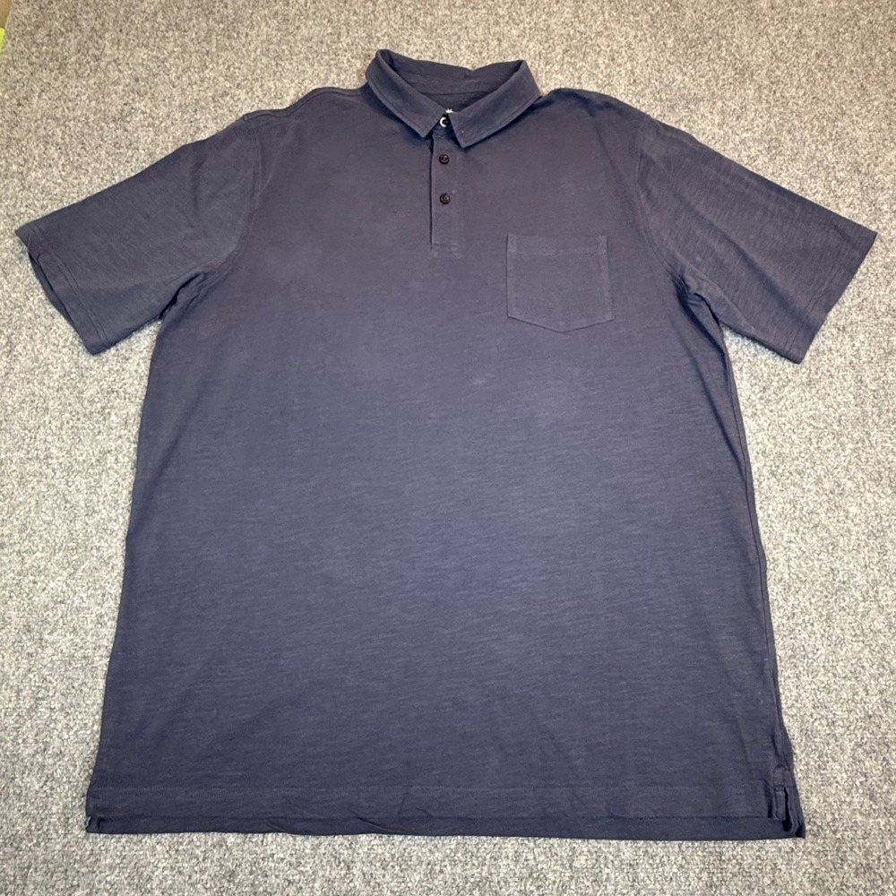 American Tall Mens 2XL/XT Slub Cotton Pocket Blue Polo Shirt